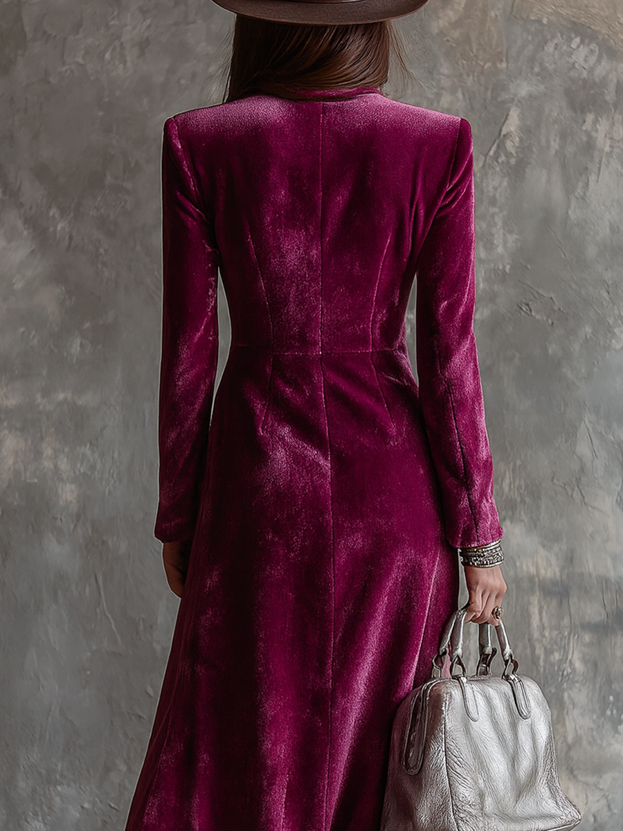 Blazer lungo in velluto viola – dettaglio 4