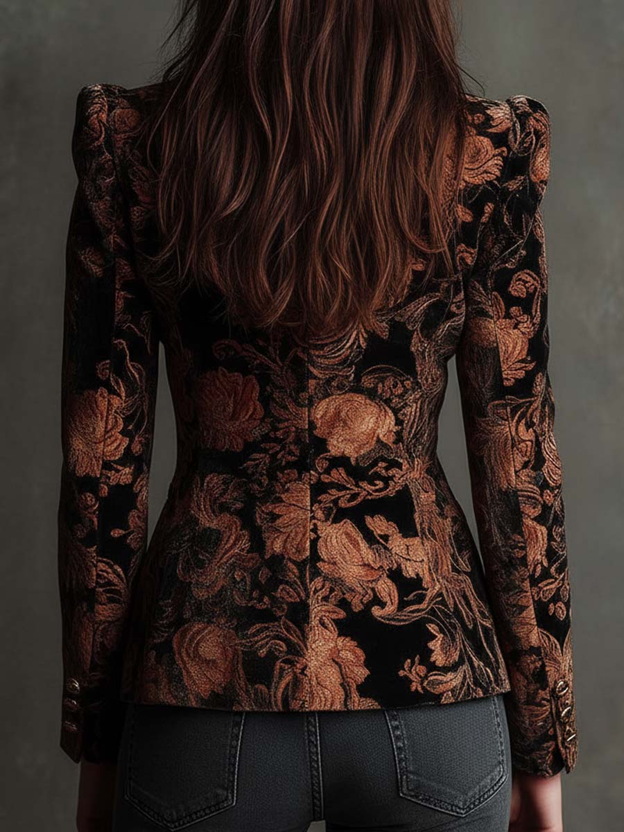 Blazer in velluto nero floreale – dettaglio del tessuto