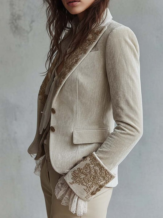 Blazer in velluto avorio ricamato – dettaglio