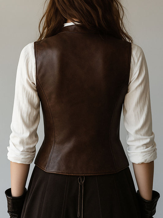 Gilet in pelle marrone – dettaglio