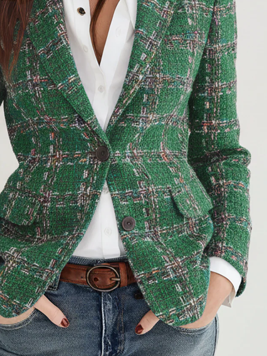 Blazer a quadri verde – dettaglio del tessuto