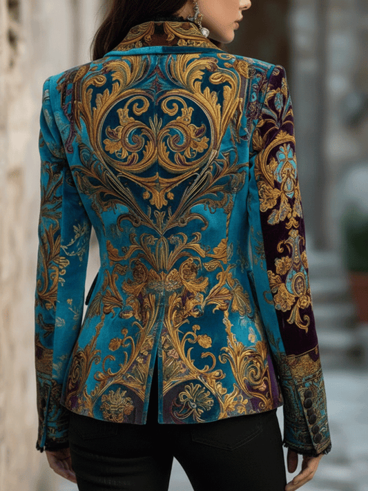 Blazer in velluto blu barocco – dettaglio