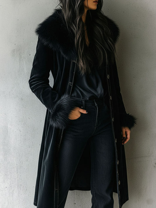 Cappotto lungo in velluto nero – dettaglio