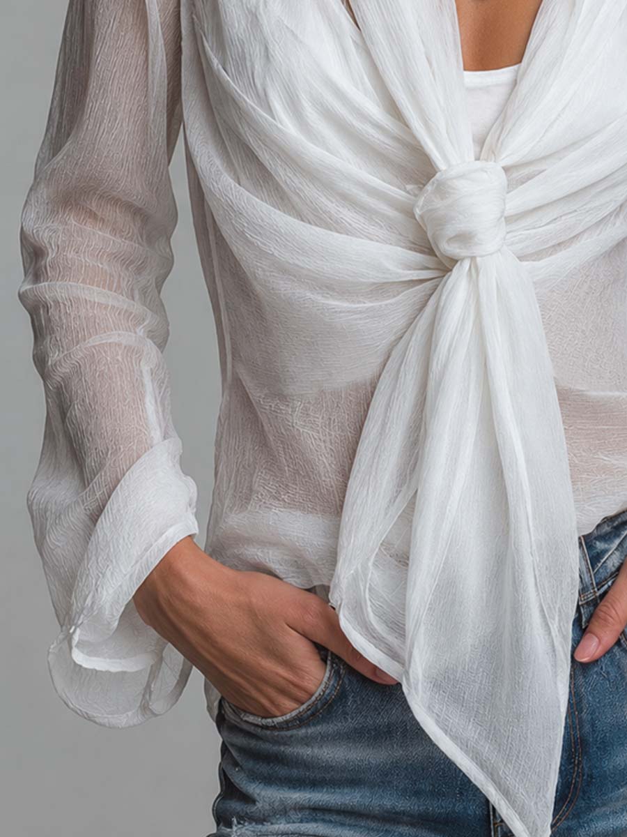Blusa incrociata in chiffon – vista 7