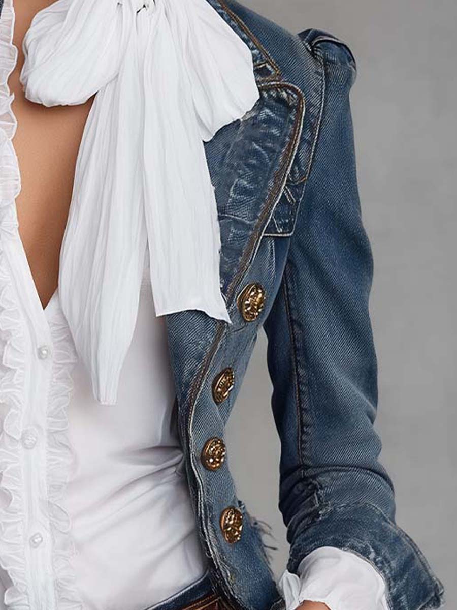 Blazer corto di jeans blu doppiopetto – dettaglio 8