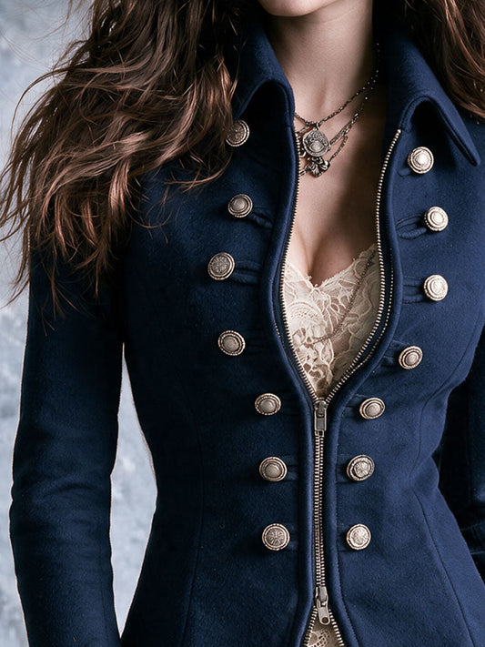 Blazer vintage vittoriano in lana blu navy – dettaglio