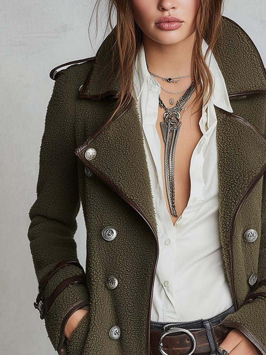 Cappotto vintage verde oliva – dettaglio del collo
