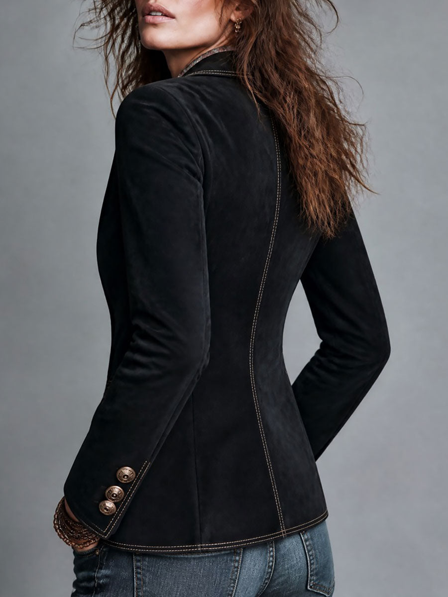 Blazer boho nero effetto camoscio – look completo