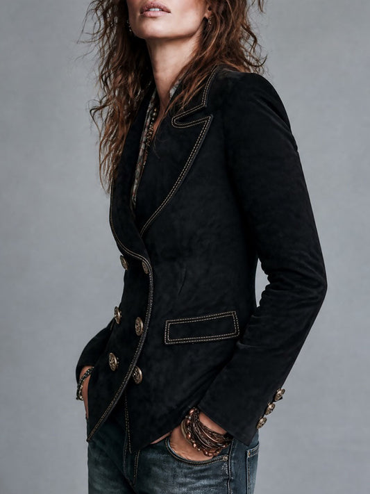 Blazer boho nero effetto camoscio – dettaglio delle cuciture