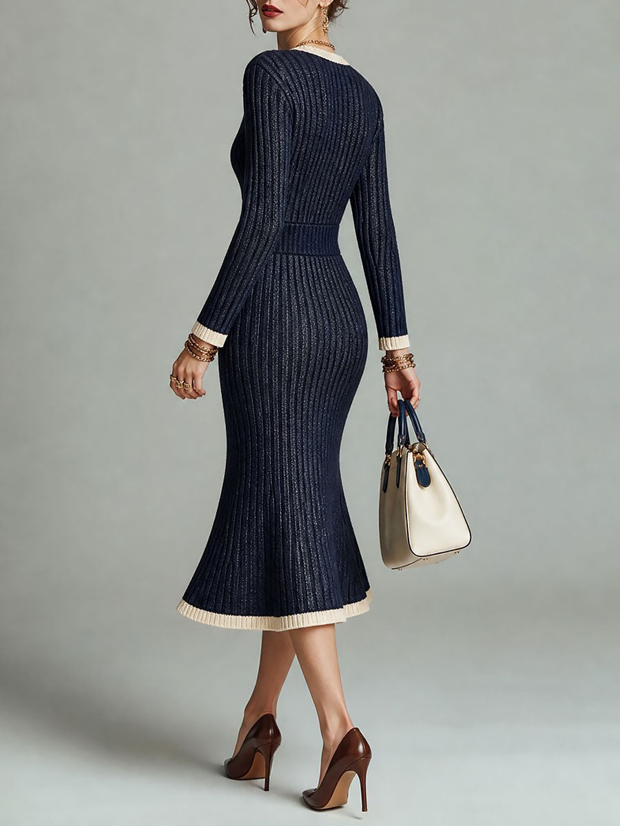 Vestito midi a sirena blu navy – vista posteriore