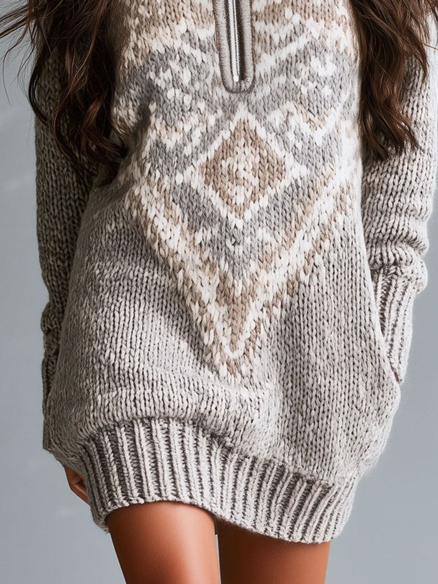 Abito in maglia Fair Isle grigio melange – dettaglio del motivo