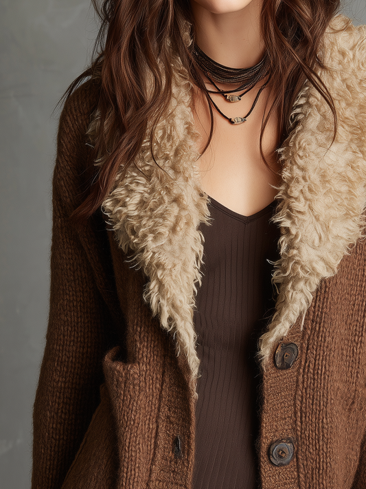 Cardigan marrone in maglia – look completo