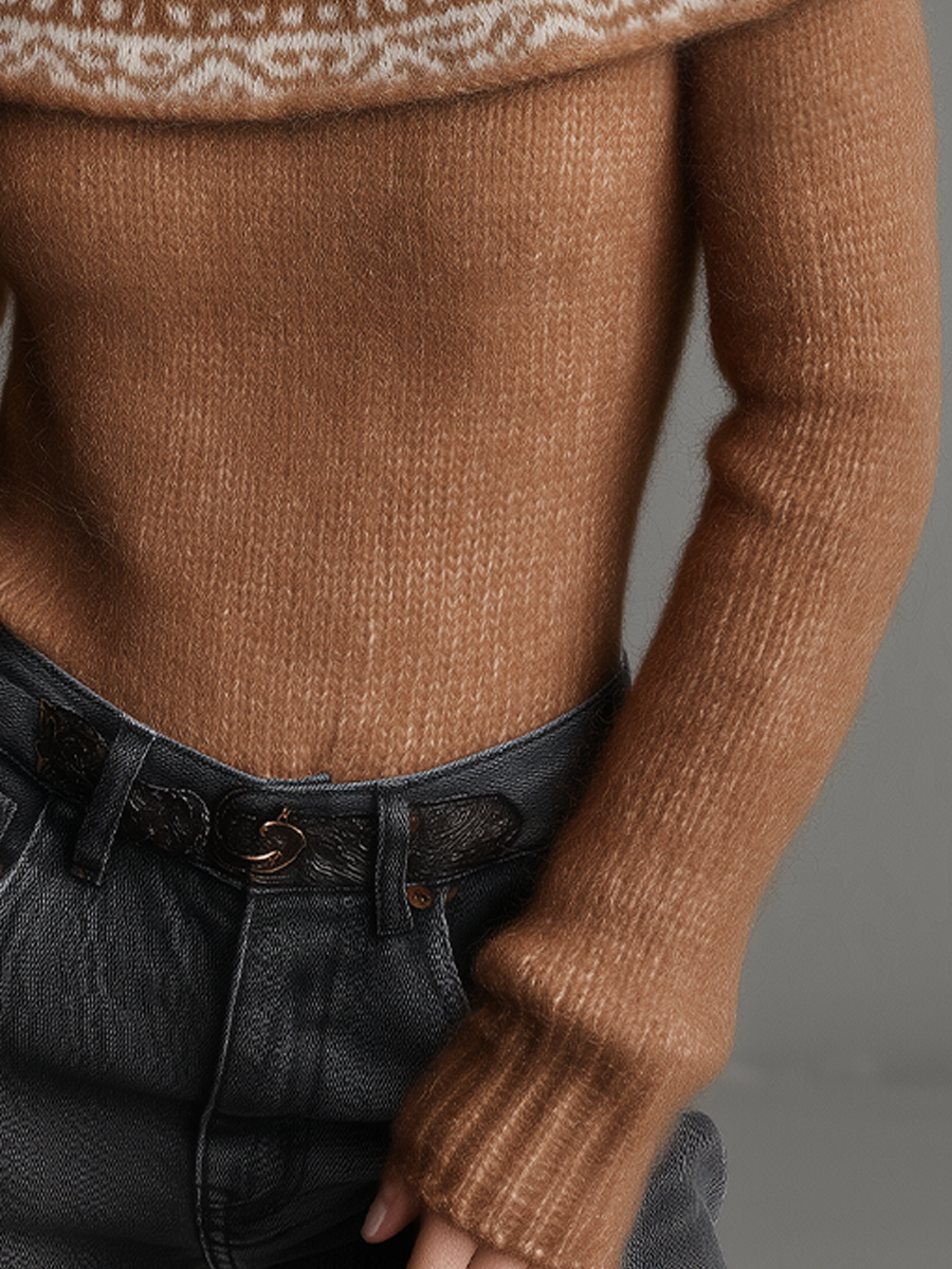 Maglione cammello – dettaglio del motivo in maglia