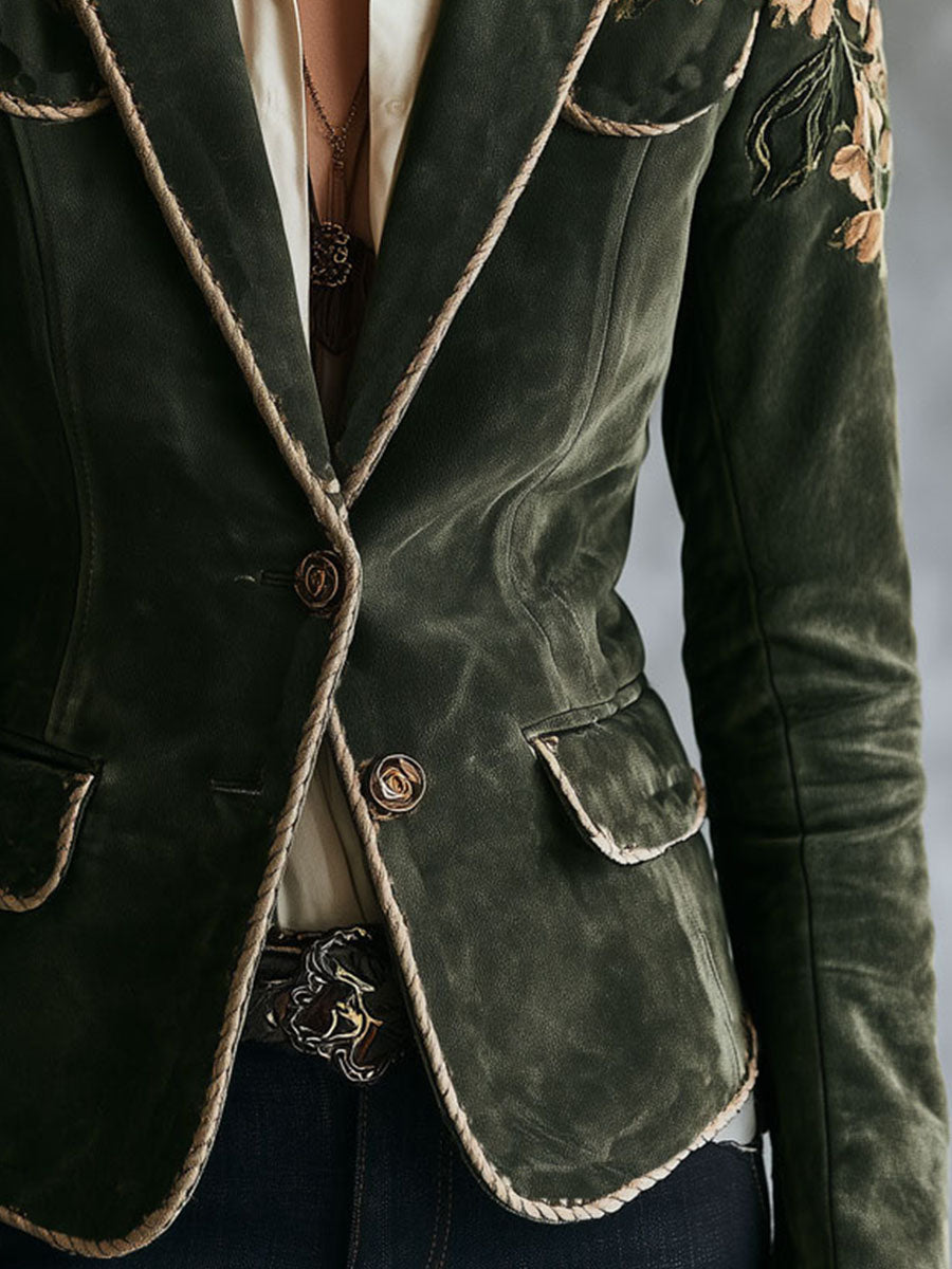 Blazer verde bosco – dettaglio del bordo con cordoncino