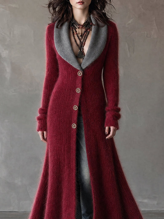 Cardigan spolverino rosso e grigio – look indossato
