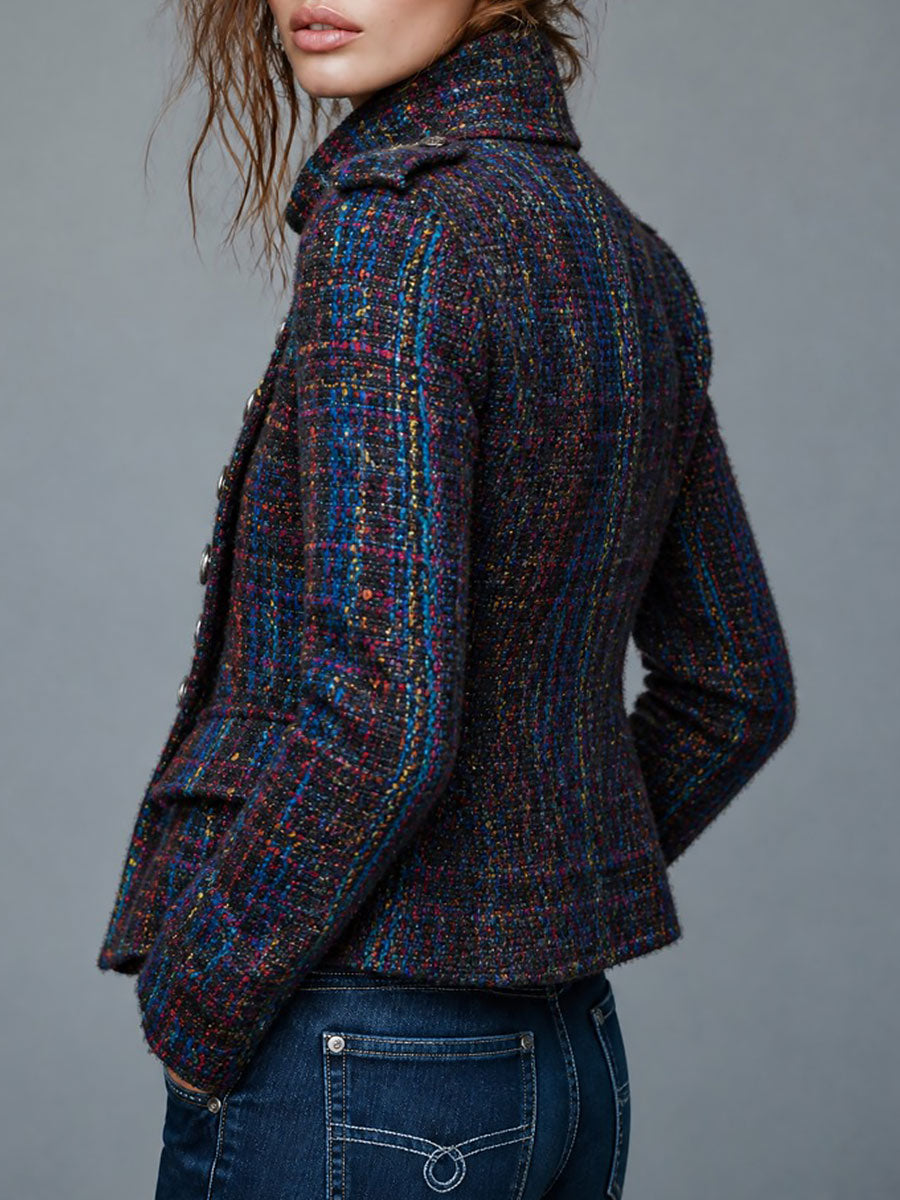 Cappotto in tweed blu royal doppiopetto – look completo