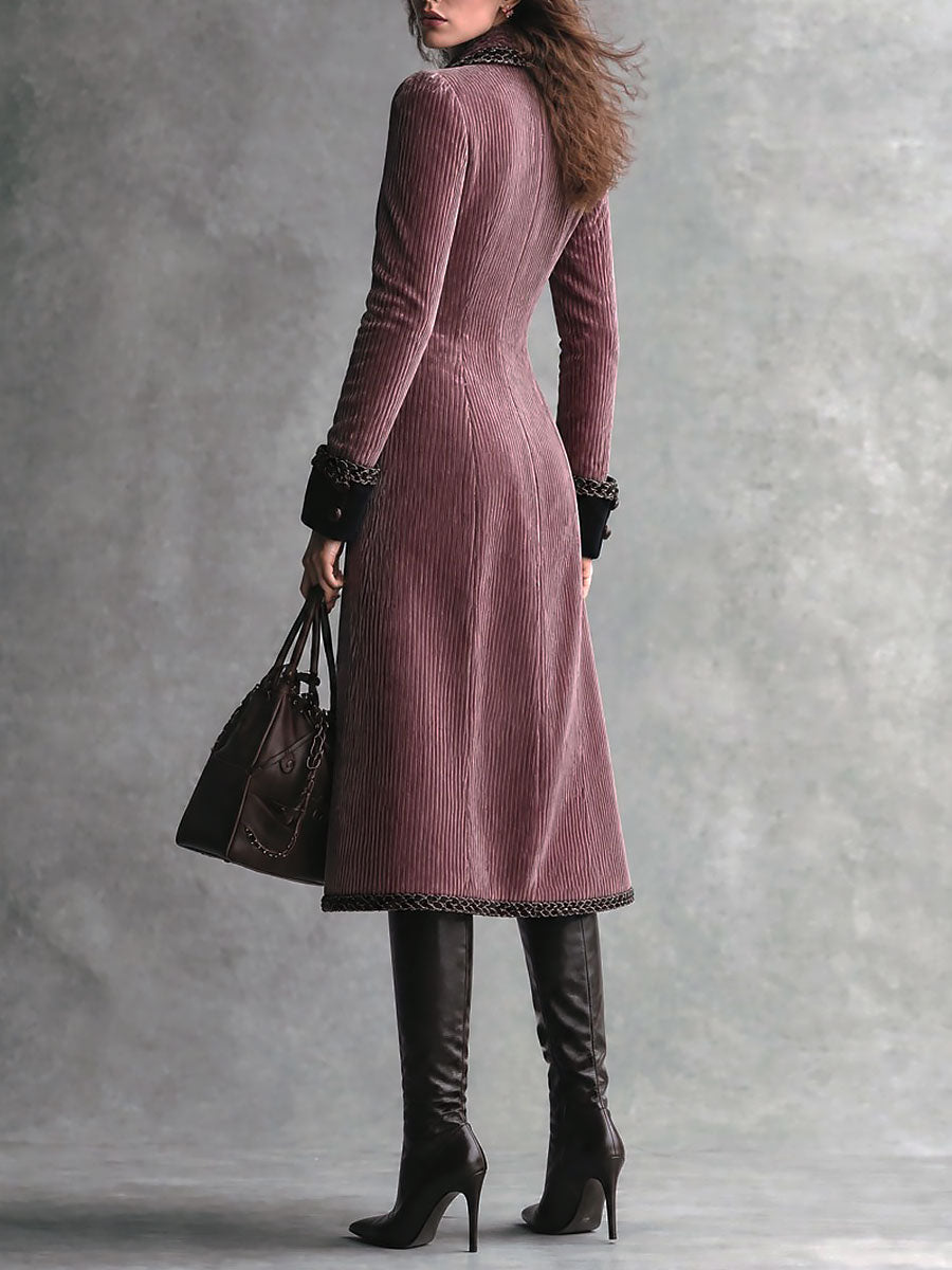 Cappotto lungo in velluto a coste malva – dettaglio