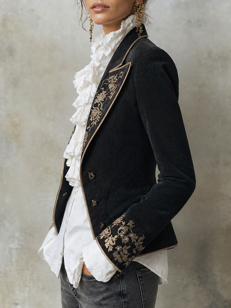 Blazer ricamato nero con fiori dorati – dettaglio