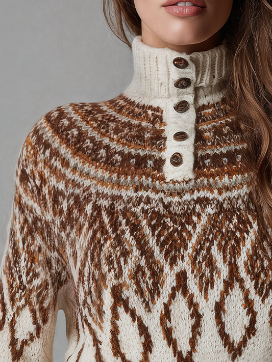 Maglione Fair Isle avorio e marrone – vista laterale