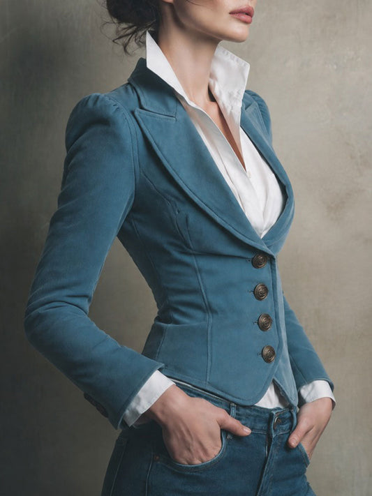 Blazer retrò blu con bottoni decorativi – vista laterale