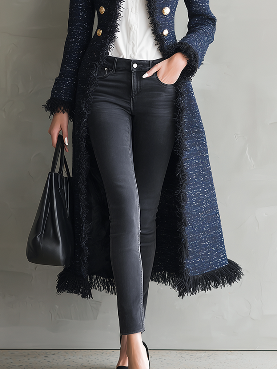 Cappotto lungo blu navy – vista laterale