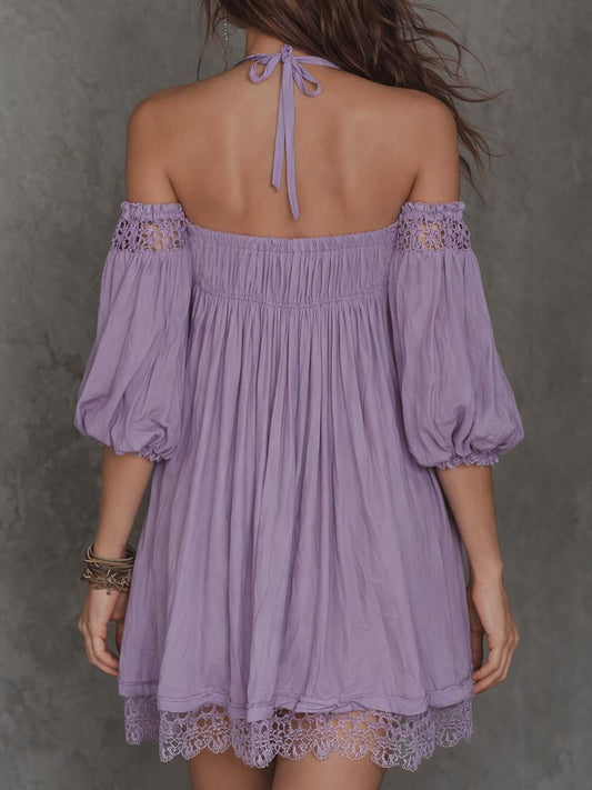 Vestito mini lavanda ricamato – vista posteriore