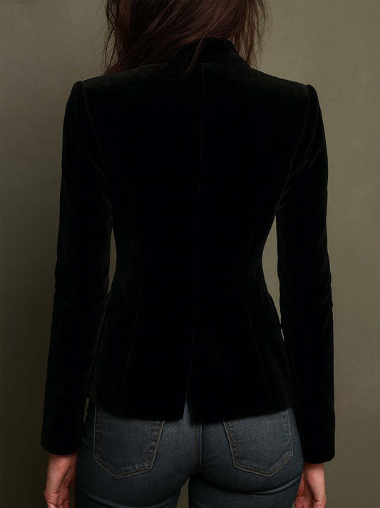 Blazer in velluto nero con ricami floreali – dettaglio 2