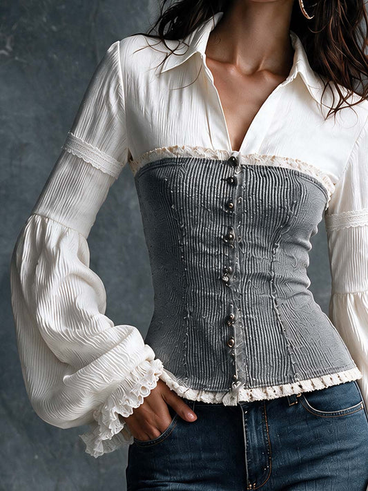 Top camicia e corsetto a coste – vista 2