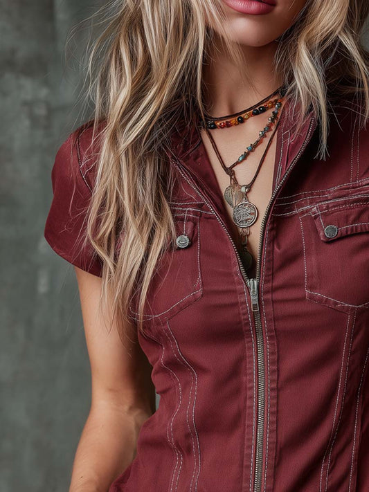 Camicetta di jeans bordeaux – dettaglio 2