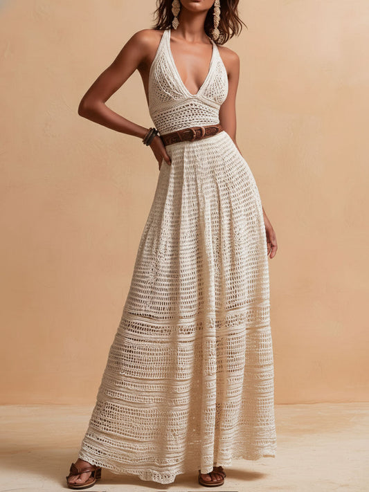 Vestito lungo avorio all'uncinetto – dettaglio
