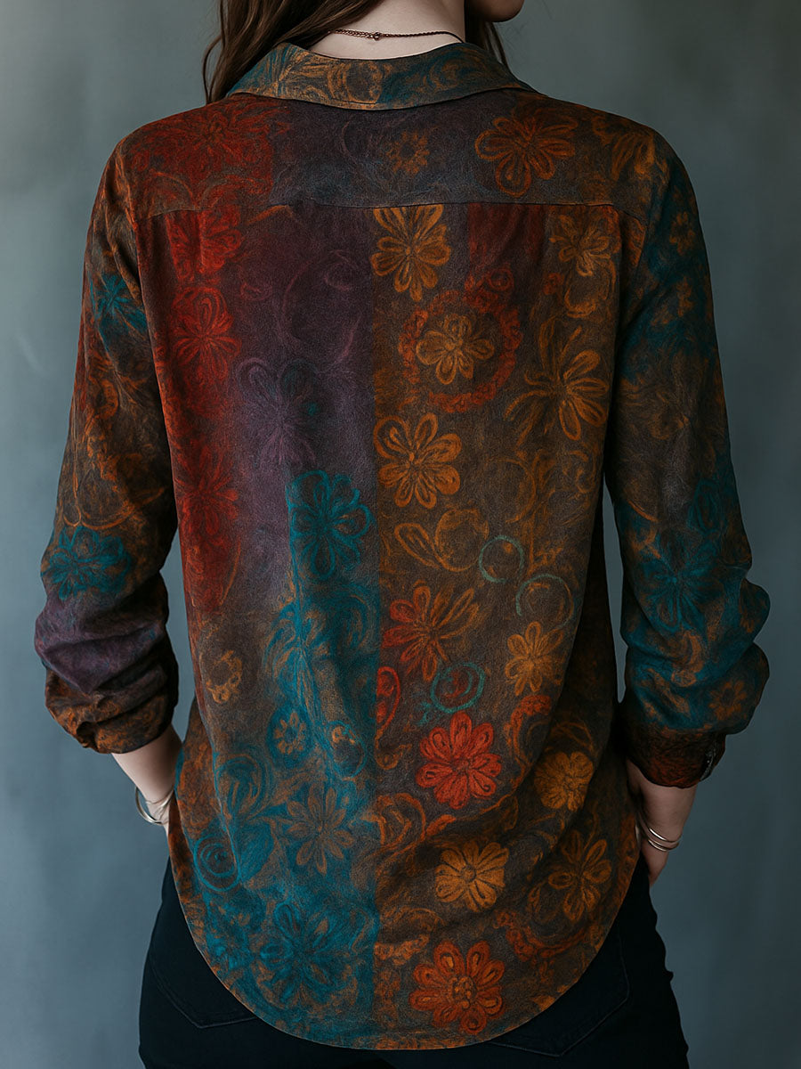 Camicia in velluto floreale marrone – vista posteriore