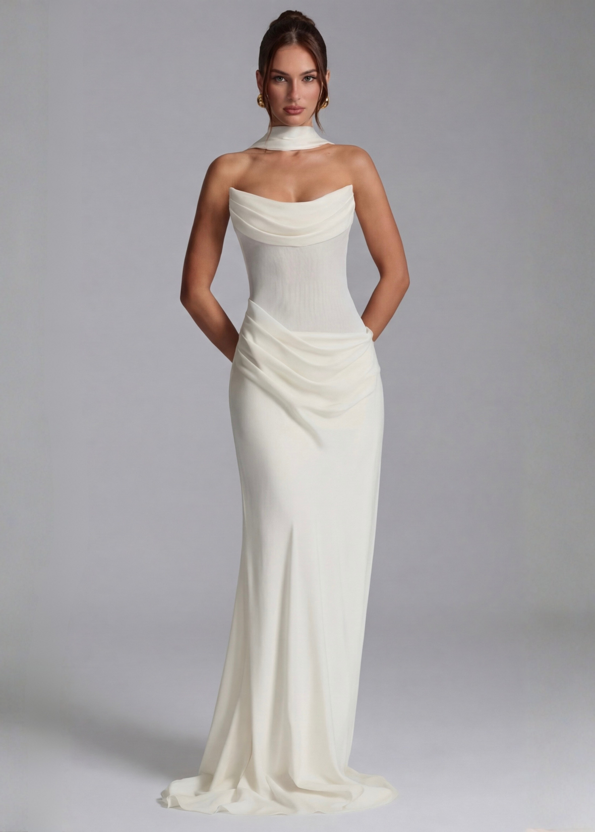 Abito lungo Muse bianco – vista frontale