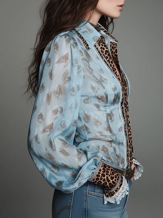 Blusa aderente leopardata con bordo in pizzo – dettaglio 2