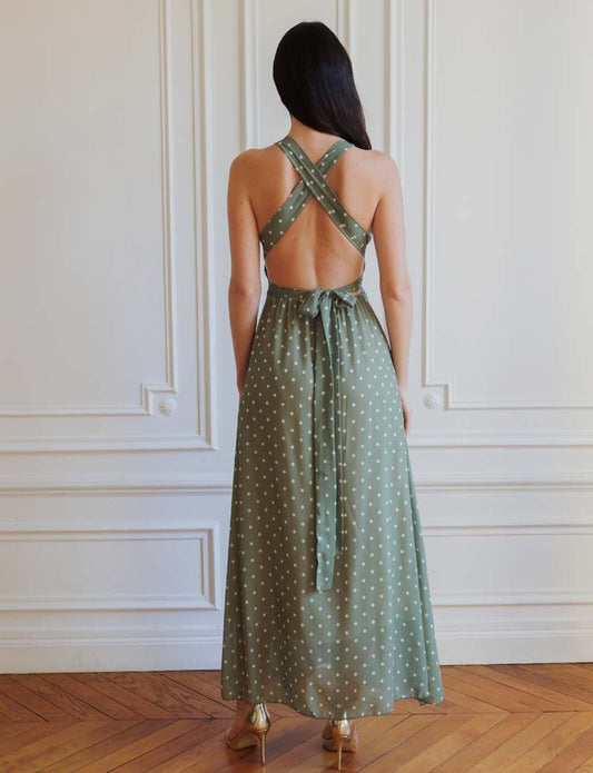 Abito lungo verde oliva a pois – foto 2