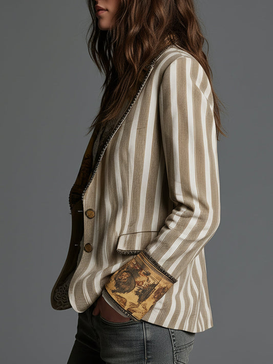 Blazer boho a righe kaki – dettaglio