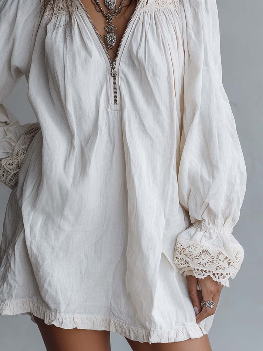 Vestito mini bianco vintage con pizzo – dettaglio 5