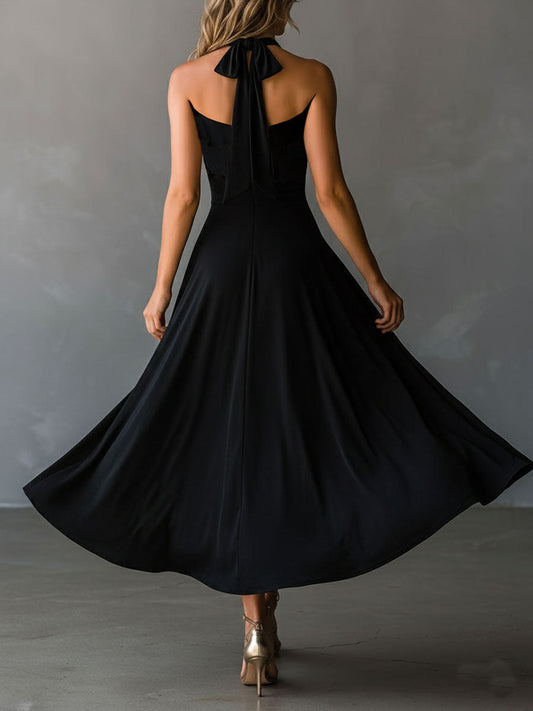 Vestito midi nero halter – vista posteriore