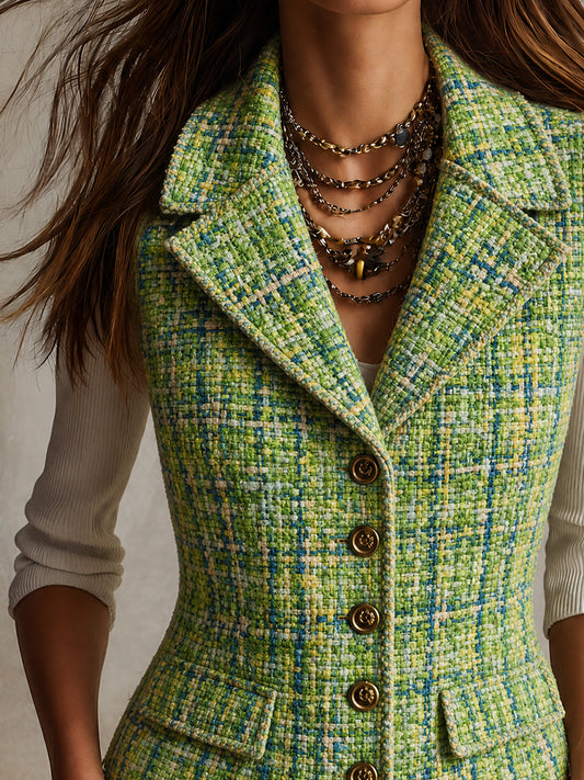 Gilet in tweed verde – look completo