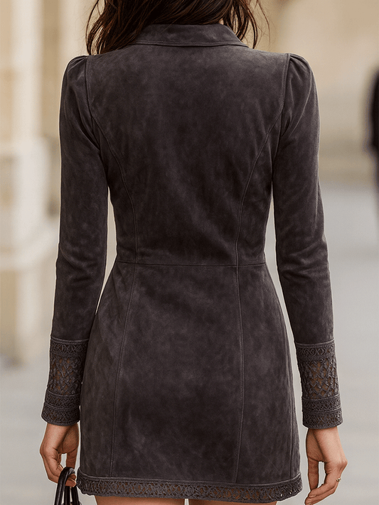 Vestito mini in camoscio grigio – dettaglio 2