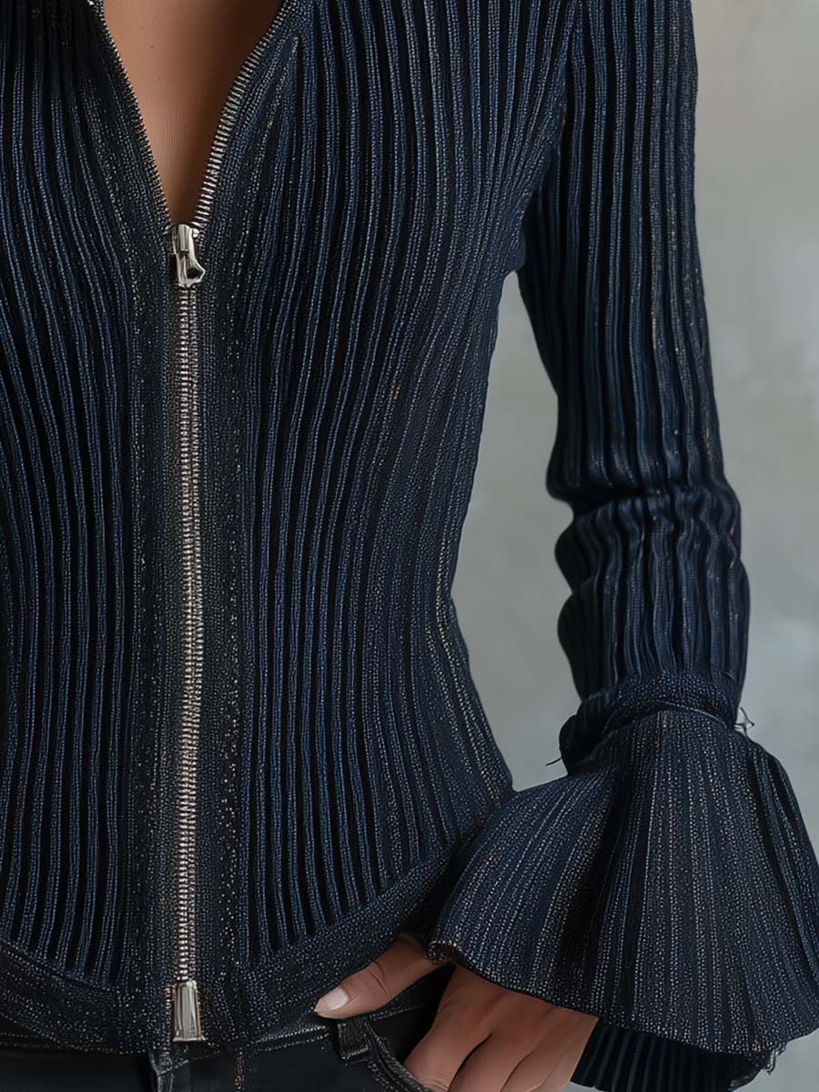 Giacca in maglia glitter blu notte – dettaglio 7