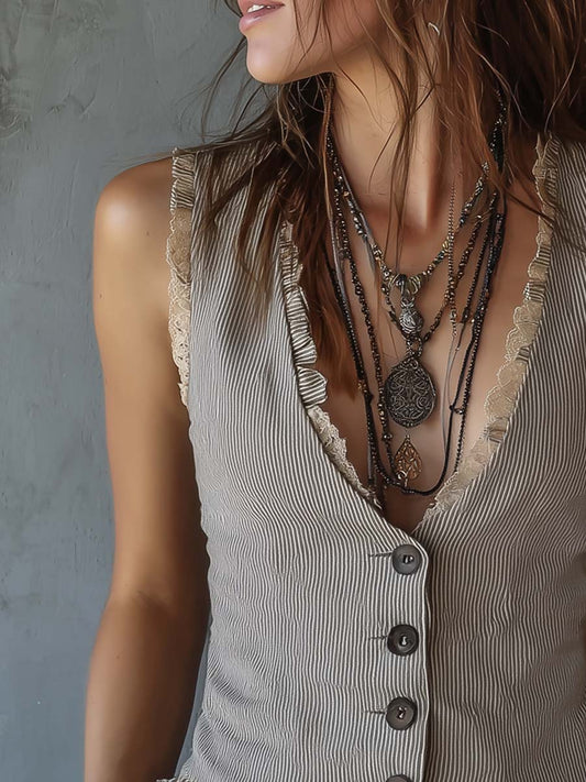 Gilet a righe grigio con pizzo – dettaglio 2