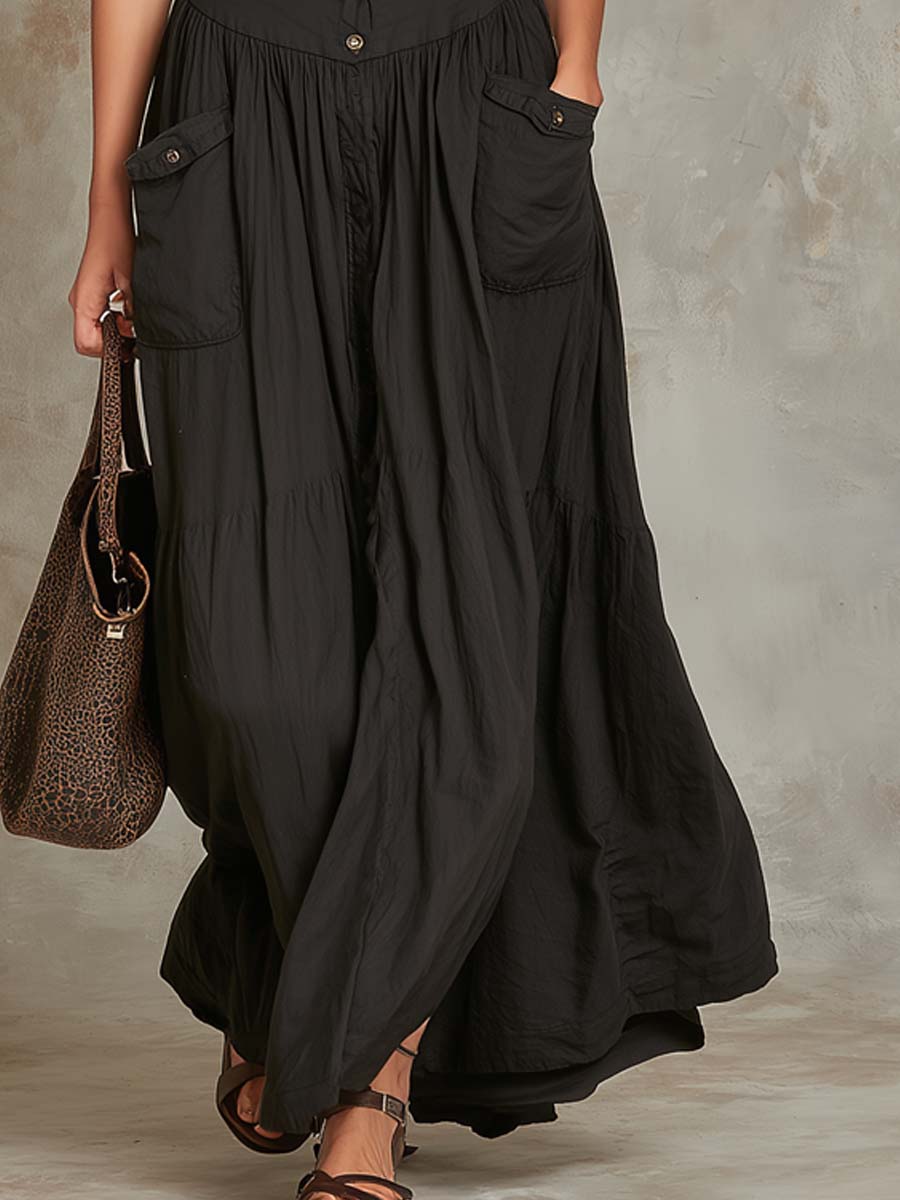 Vestito lungo in cotone nero – look completo