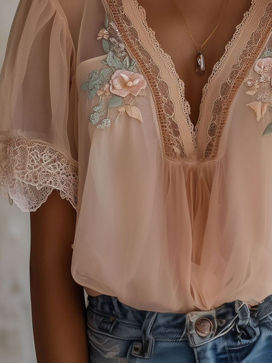 Camicetta boho rosa ricamata – vista posteriore