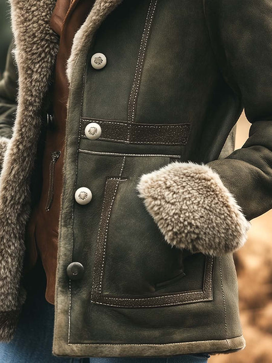 Cappotto retrò in finto camoscio verde – dettaglio 2