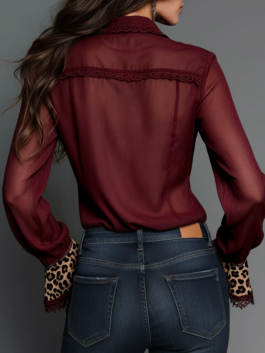 Camicetta leopardata bordeaux in chiffon – dettaglio 2