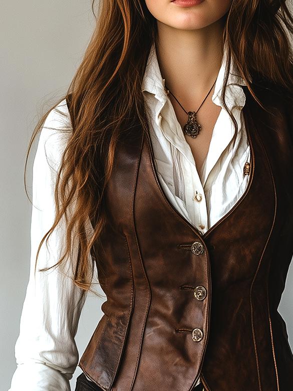 Gilet in pelle marrone – vista d'insieme