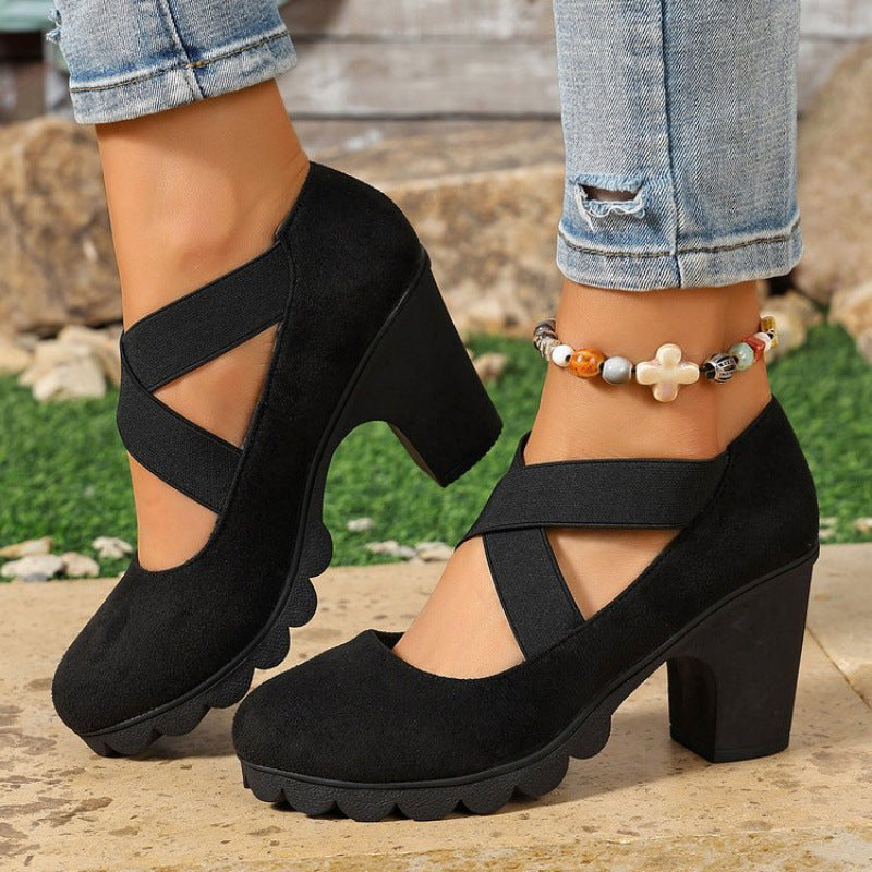 Scarpe Lola con plateau nero scamosciato – vista frontale