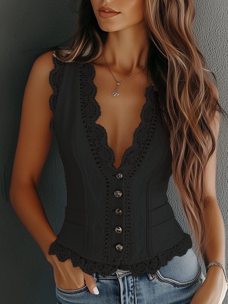 Gilet vintage in ecopelle con pizzo – dettaglio 3