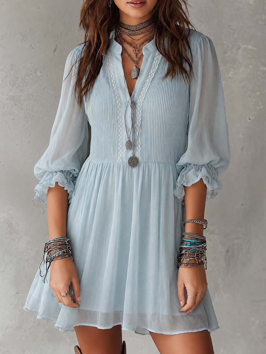 Vestito mini retrò azzurro in chiffon – vista posteriore