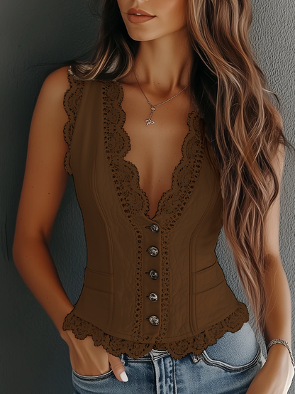 Gilet vintage in ecopelle con pizzo – dettaglio 2